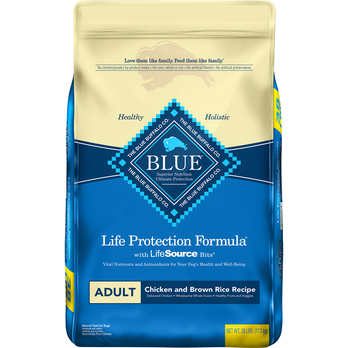 Blue Buffalo Adult Dog Food, Chicken and Brown Rice, 38 lbs