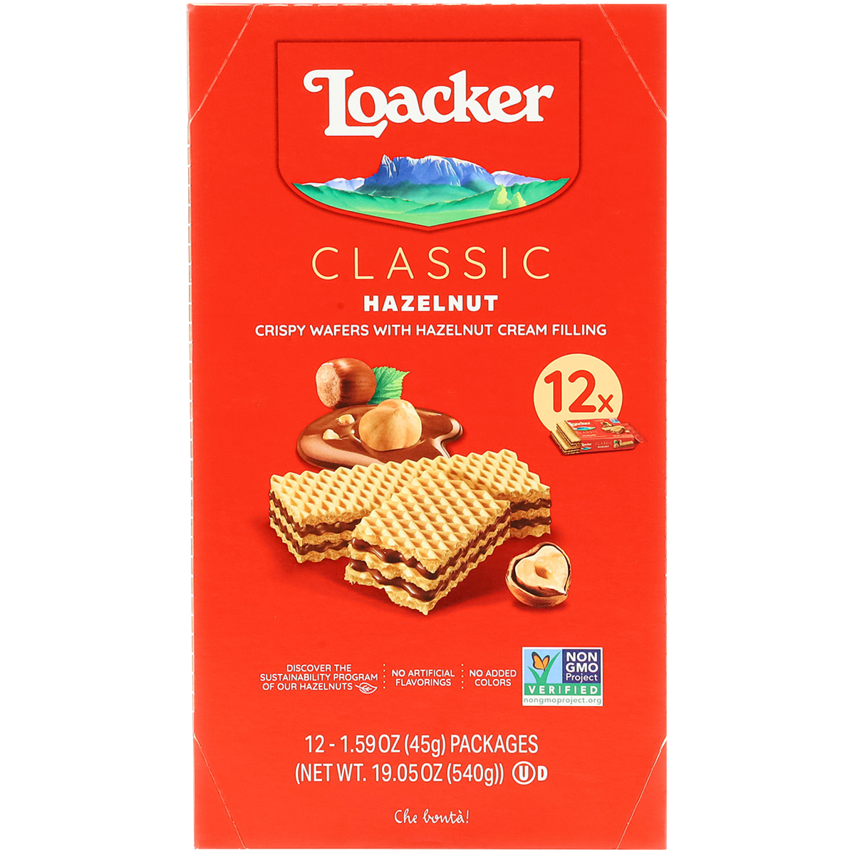 Loacker Classic Crispy Wafers, Hazelnut, 1.59 oz, 12 ct