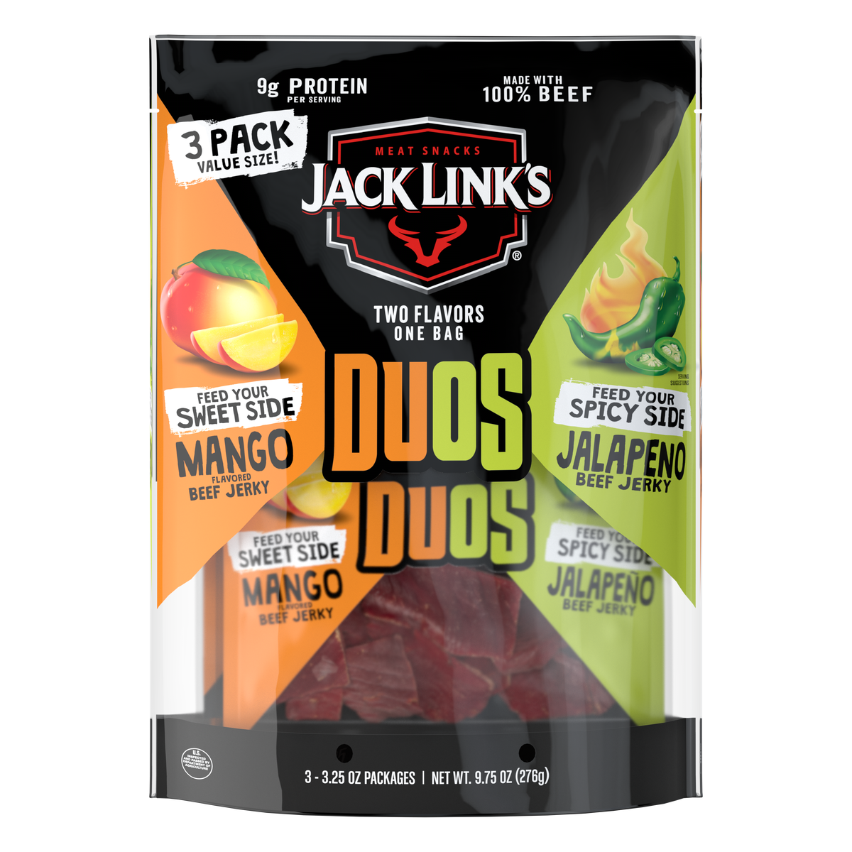 Jack Link's Duos Beef Jerky, Mango and Jalapeño, 3.25 oz, 3 ct