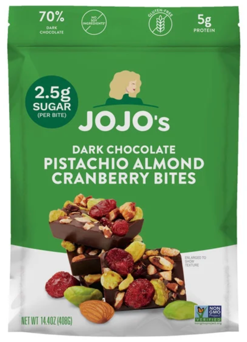 Jojo's Dark Chocolate Pistachio Almond Cranberry Bites, 14.4 oz