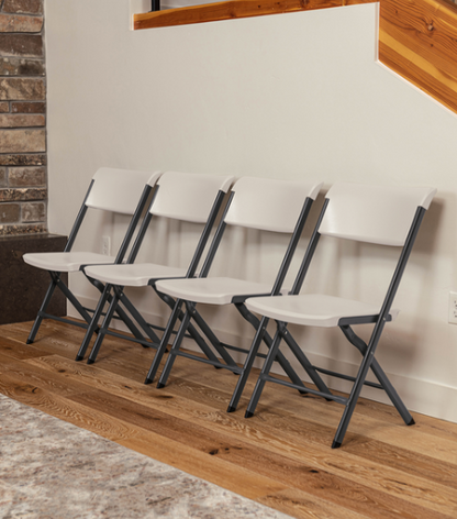 Lifetime Commercial Folding Chair, Bypass Frame, Almond White