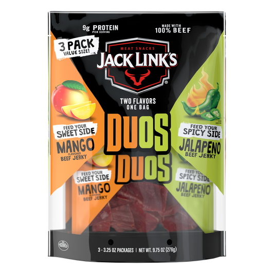Jack Link's Duos Beef Jerky, Mango and Jalapeño, 3.25 oz, 3 ct