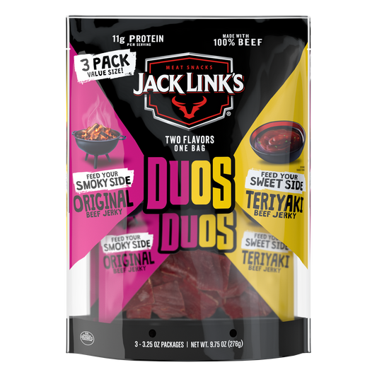 Jack Link's Duos Beef Jerky, Original and Teriyaki, 3.25 oz, 3ct
