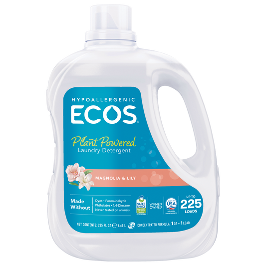 ECOS Liquid Laundry Detergent, Hypoallergenic, HE Compatible, Magnolia and Lily Scent, 225 fl oz