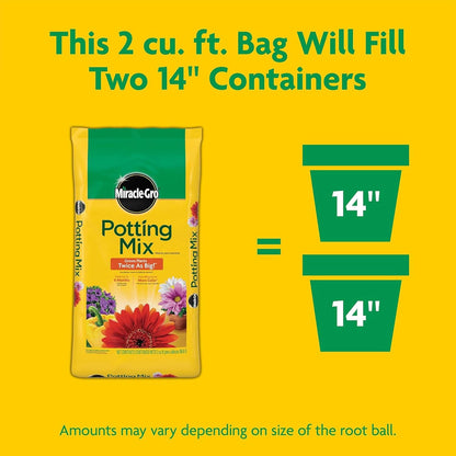 Miracle-Gro 2 Pack Potting Soil Mix for Container Plants, Flowers, Vegetables, Shrubs, Annuals, and Perennials, Feeds for Up to 6 Months, 2 Cu Ft